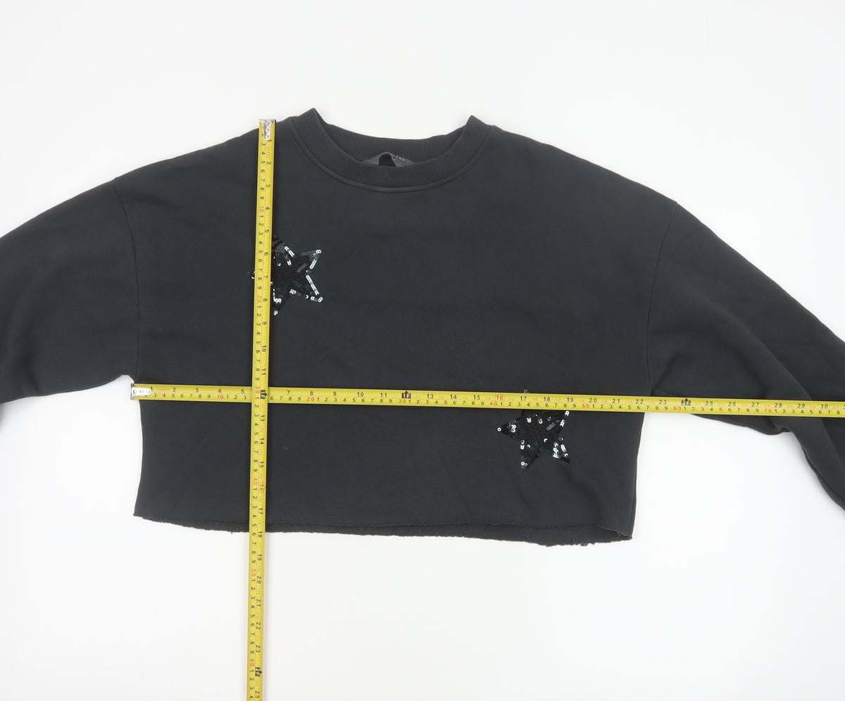 Primark Women Black S Sequin Star Cropped Pullover Sweatshirt