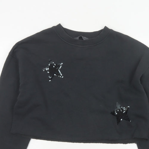 Primark Women Black S Sequin Star Cropped Pullover Sweatshirt
