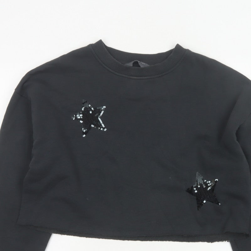 Primark Women Black S Sequin Star Cropped Pullover Sweatshirt