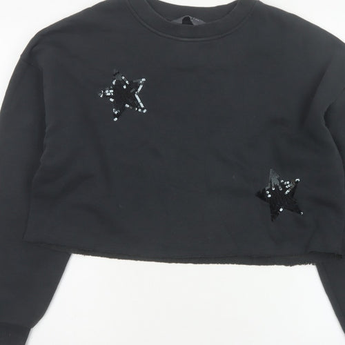 Primark Women Black S Sequin Star Cropped Pullover Sweatshirt