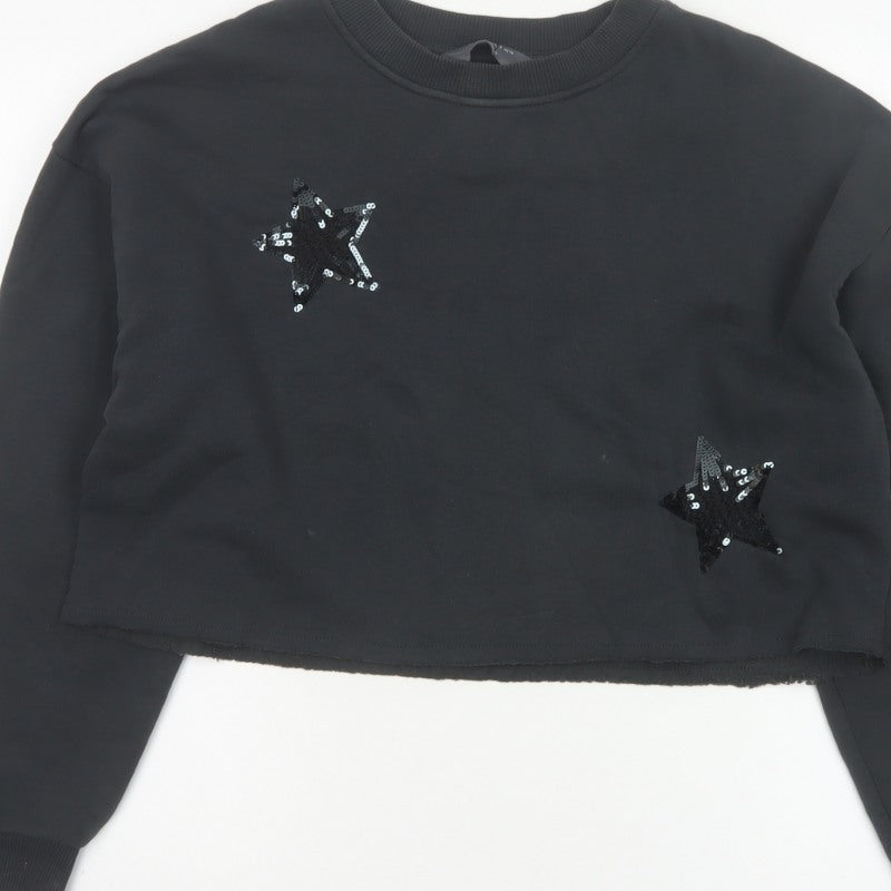 Primark Women Black S Sequin Star Cropped Pullover Sweatshirt