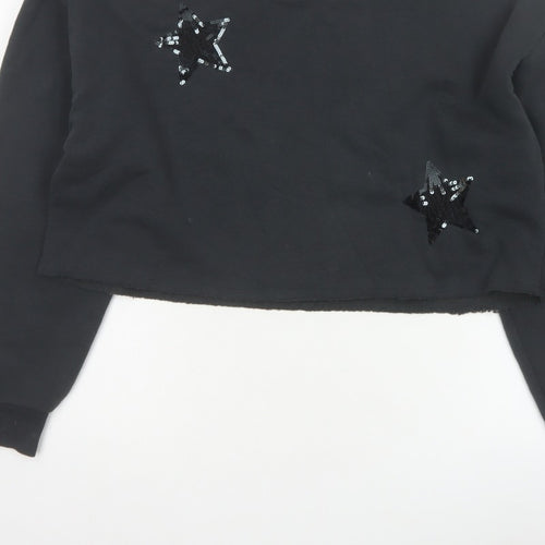 Primark Women Black S Sequin Star Cropped Pullover Sweatshirt
