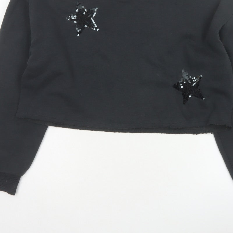 Primark Women Black S Sequin Star Cropped Pullover Sweatshirt