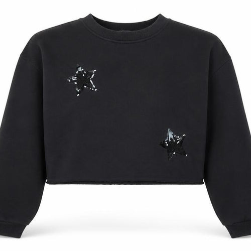 Primark Women Black S Sequin Star Cropped Pullover Sweatshirt