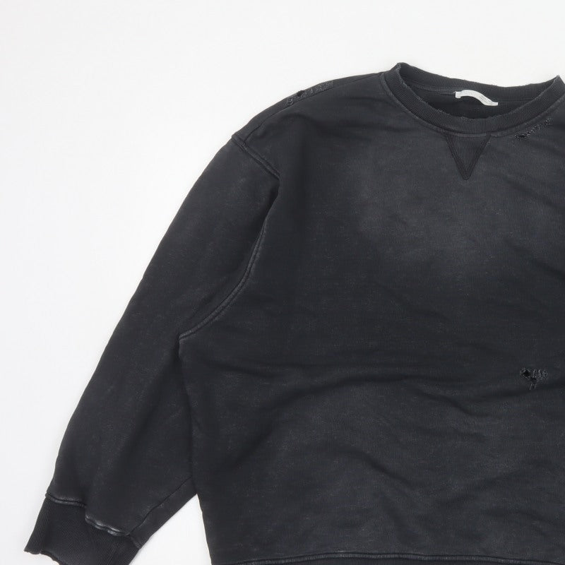 Additional view of Zara Women’s Black S Distressed Crew Neck Pullover Sweatshirt