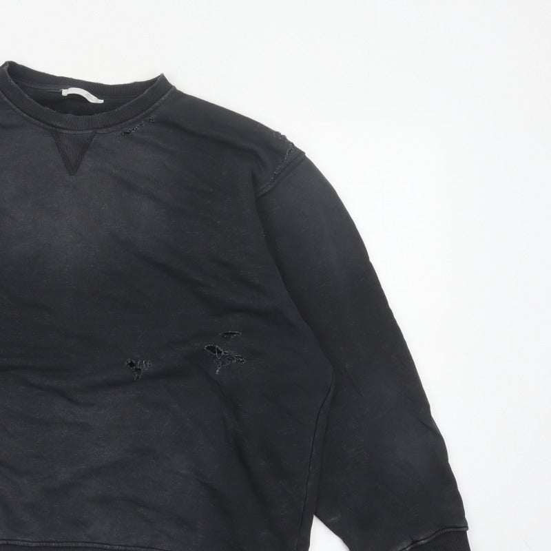 Additional view of Zara Women’s Black S Distressed Crew Neck Pullover Sweatshirt