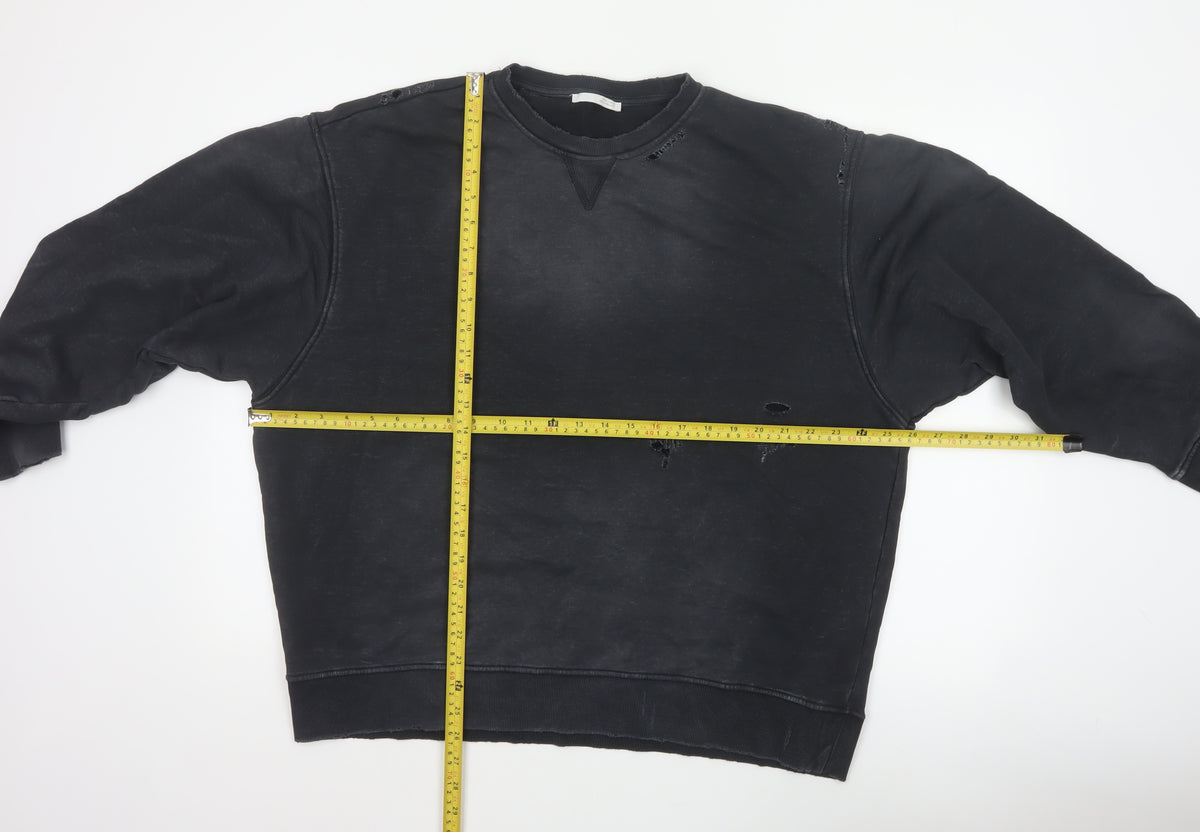 Close-up detail of Zara Women’s Black S Distressed Crew Neck Pullover Sweatshirt