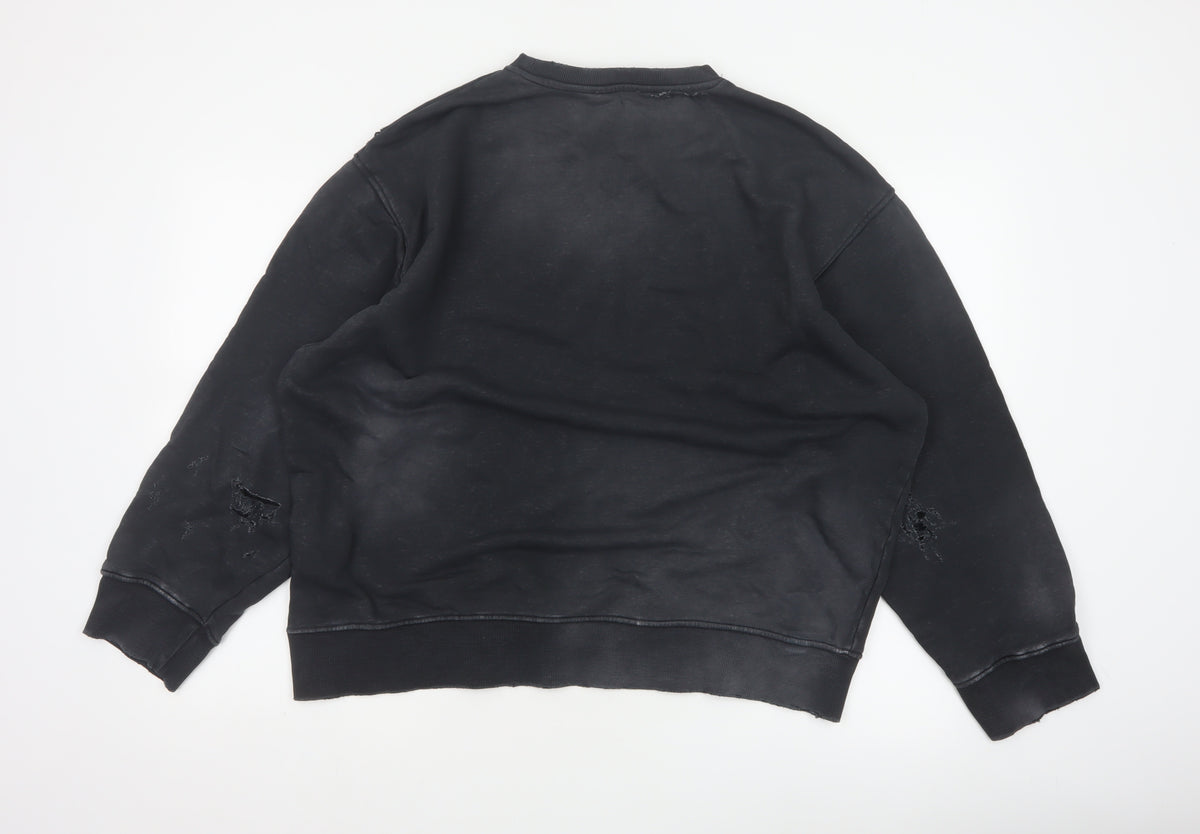 Brand and care label for Zara Women’s Black S Distressed Crew Neck Pullover Sweatshirt