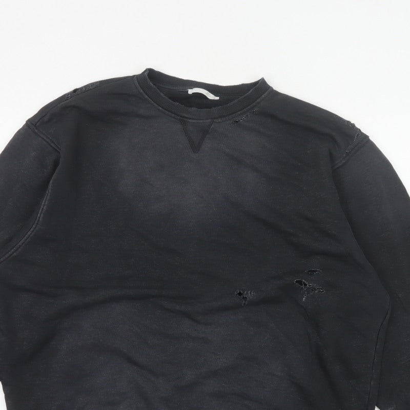 Additional view of Zara Women’s Black S Distressed Crew Neck Pullover Sweatshirt