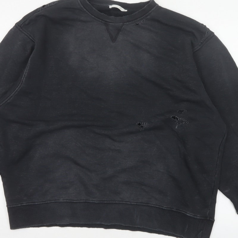 Additional view of Zara Women’s Black S Distressed Crew Neck Pullover Sweatshirt