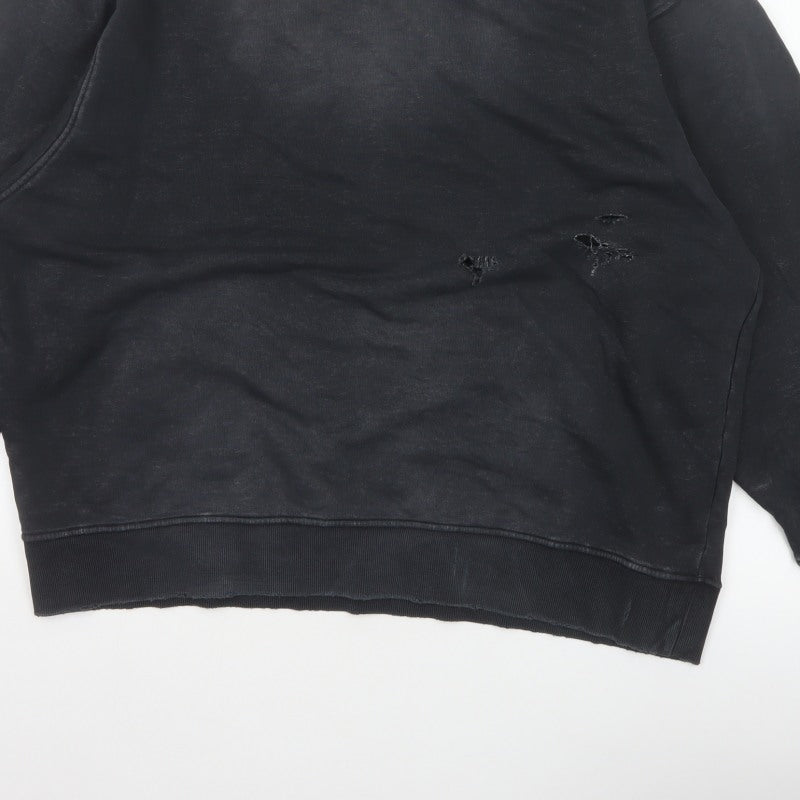 Additional view of Zara Women’s Black S Distressed Crew Neck Pullover Sweatshirt