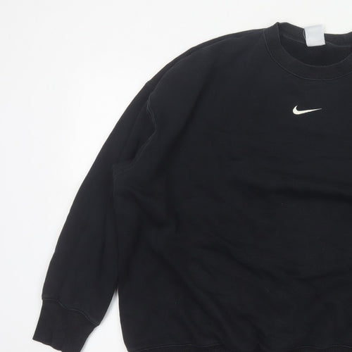 Nike Men Black L Pullover Crew Neck Logo Sweatshirt Cotton Blend