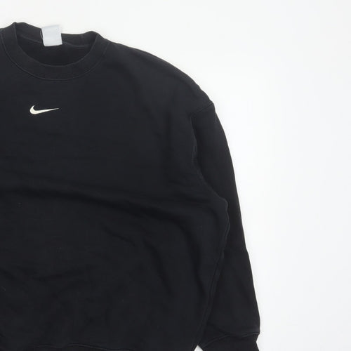 Nike Men Black L Pullover Crew Neck Logo Sweatshirt Cotton Blend