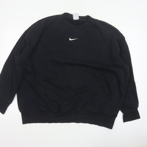 Nike Men Black L Pullover Crew Neck Logo Sweatshirt Cotton Blend