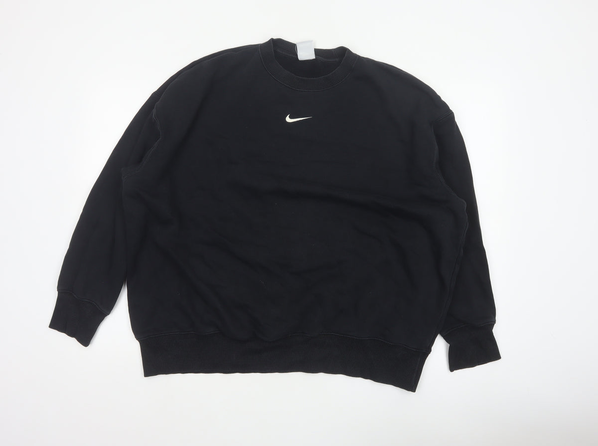 Nike Men Black L Pullover Crew Neck Logo Sweatshirt Cotton Blend