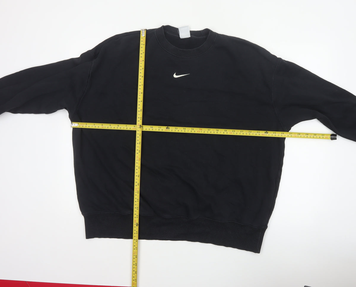 Nike Men Black L Pullover Crew Neck Logo Sweatshirt Cotton Blend