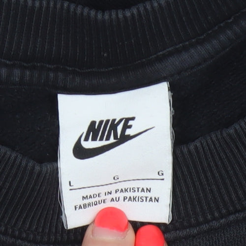 Nike Men Black L Pullover Crew Neck Logo Sweatshirt Cotton Blend
