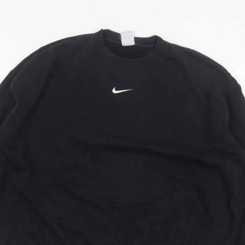 Nike Men Black L Pullover Crew Neck Logo Sweatshirt Cotton Blend
