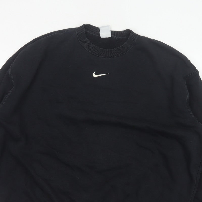Nike Men Black L Pullover Crew Neck Logo Sweatshirt Cotton Blend