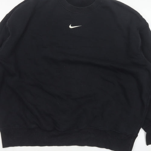 Nike Men Black L Pullover Crew Neck Logo Sweatshirt Cotton Blend