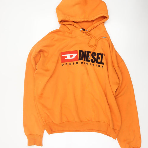 Diesel Men's Orange L Pullover Hoodie Logo Graphic Cotton