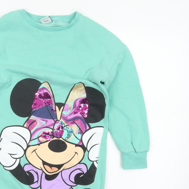 Next Girls Green 10 Years Minnie Mouse Sequin Graphic Tunic Sweatshirt