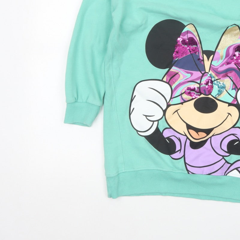 Next Girls Green 10 Years Minnie Mouse Sequin Graphic Tunic Sweatshirt