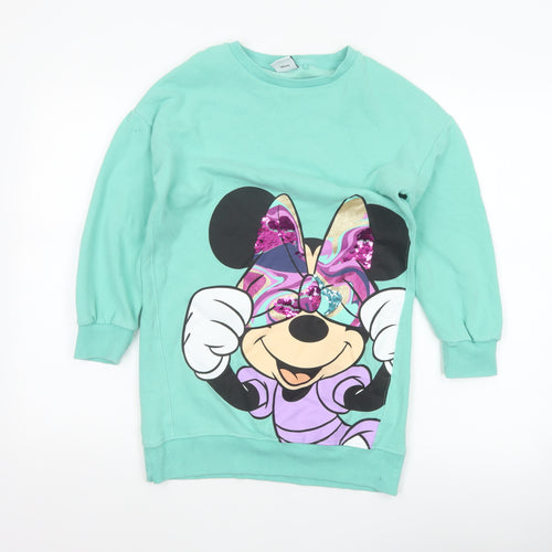 Next Girls Green 10 Years Minnie Mouse Sequin Graphic Tunic Sweatshirt