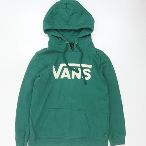 Vans Women's Green XS Logo Pullover Hoodie Fleece Kangaroo Pocket