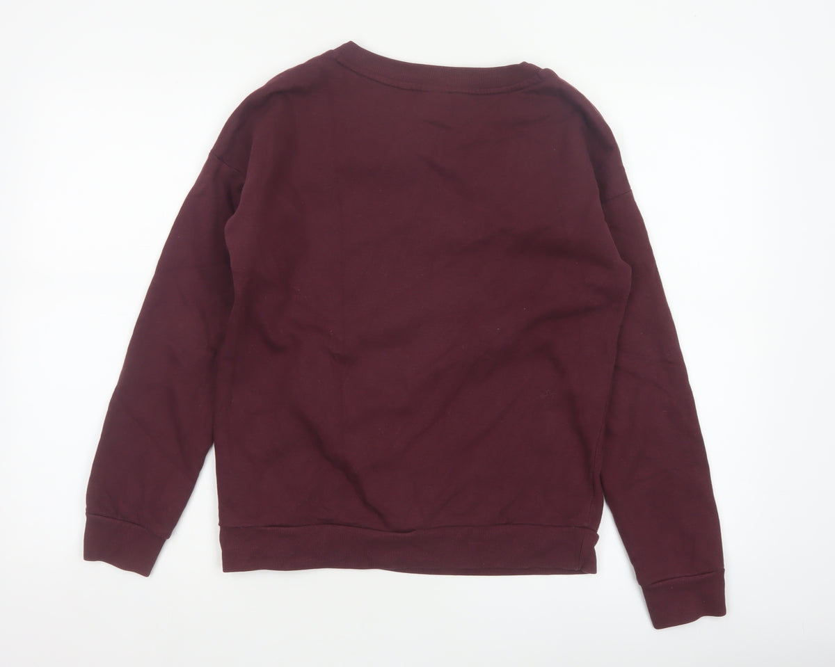 Disney Women’s Burgundy S Mickey Christmas Sequin Pullover Sweatshirt
