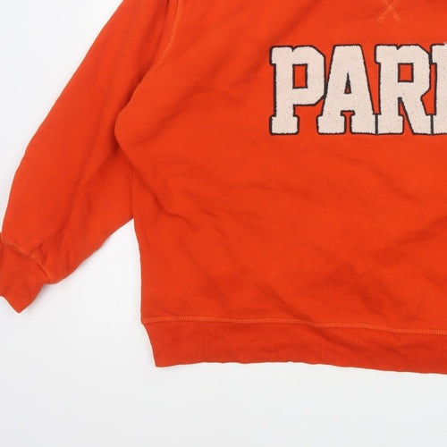 H&M Women Orange Paris Embroidered Fleece Sweatshirt UK 16