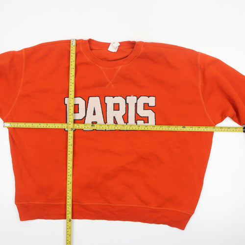 H&M Women Orange Paris Embroidered Fleece Sweatshirt UK 16