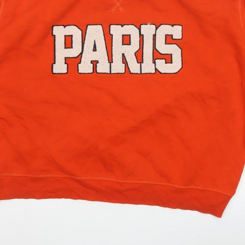 H&M Women Orange Paris Embroidered Fleece Sweatshirt UK 16