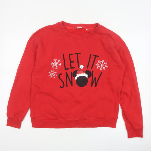 Next Women Red UK 12 Disney Mickey Let It Snow Christmas Sweatshirt