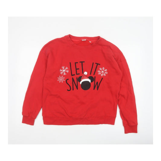 Front view of Next Women Red UK 12 Disney Mickey Let It Snow Christmas Sweatshirt
