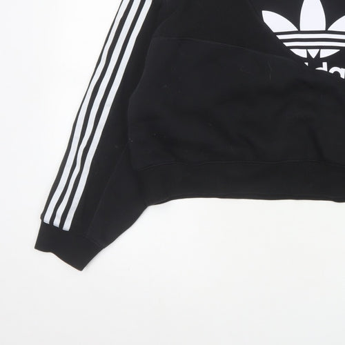 Adidas Women Black UK 10 Cropped Pullover Sweatshirt Trefoil 3 Stripe