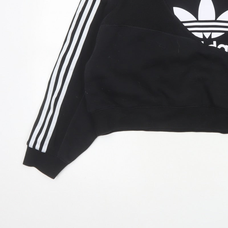 Adidas Women Black UK 10 Cropped Pullover Sweatshirt Trefoil 3 Stripe