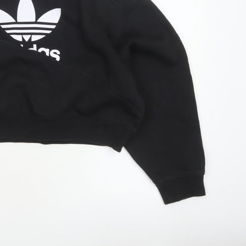 Adidas Women Black UK 10 Cropped Pullover Sweatshirt Trefoil 3 Stripe
