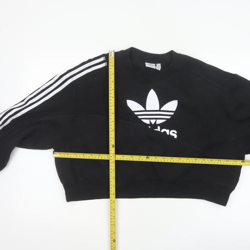 Adidas Women Black UK 10 Cropped Pullover Sweatshirt Trefoil 3 Stripe
