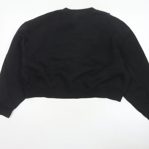 Adidas Women Black UK 10 Cropped Pullover Sweatshirt Trefoil 3 Stripe