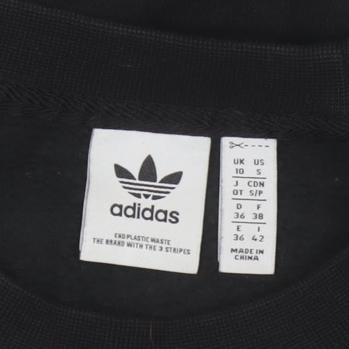 Adidas Women Black UK 10 Cropped Pullover Sweatshirt Trefoil 3 Stripe