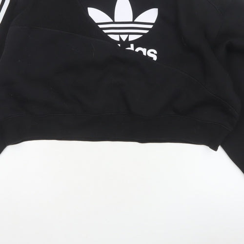 Adidas Women Black UK 10 Cropped Pullover Sweatshirt Trefoil 3 Stripe