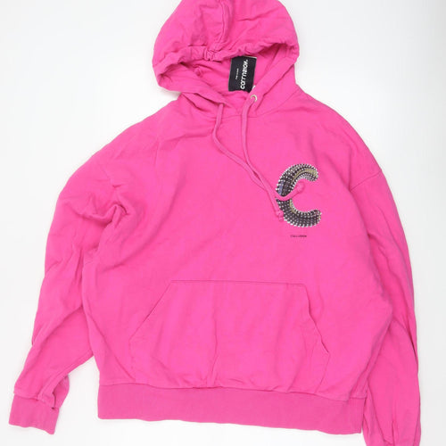 Collusion Women Pink M Oversized Pullover Hoodie Logo Graphic