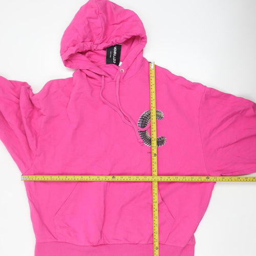 Collusion Women Pink M Oversized Pullover Hoodie Logo Graphic