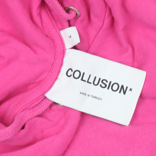 Collusion Women Pink M Oversized Pullover Hoodie Logo Graphic