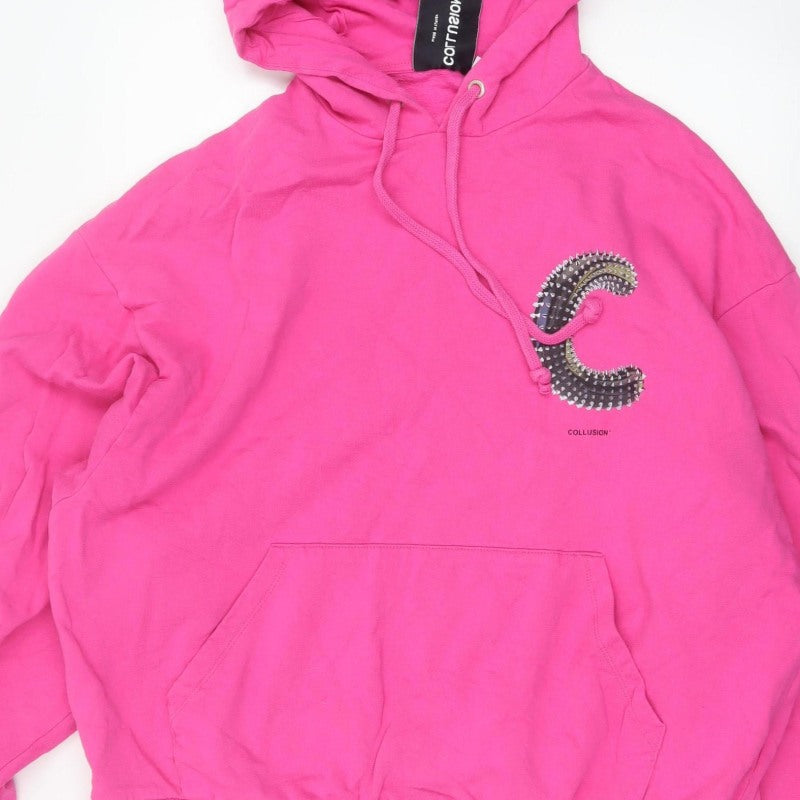 Collusion Women Pink M Oversized Pullover Hoodie Logo Graphic
