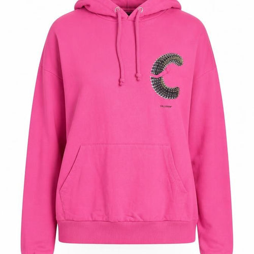 Collusion Women Pink M Oversized Pullover Hoodie Logo Graphic
