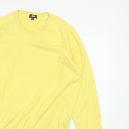 Uniqlo Men Yellow M Cotton Crew Neck Fine Knit Pullover Jumper
