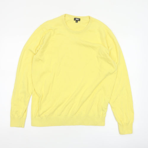 Uniqlo Men Yellow M Cotton Crew Neck Fine Knit Pullover Jumper