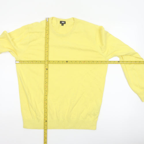 Uniqlo Men Yellow M Cotton Crew Neck Fine Knit Pullover Jumper